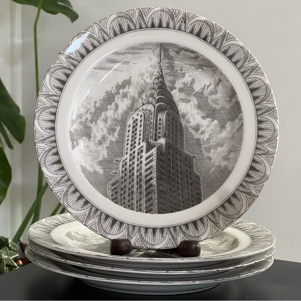 222 Fifth Slice of Life Chrysler Building Salad Plates  Set of 4